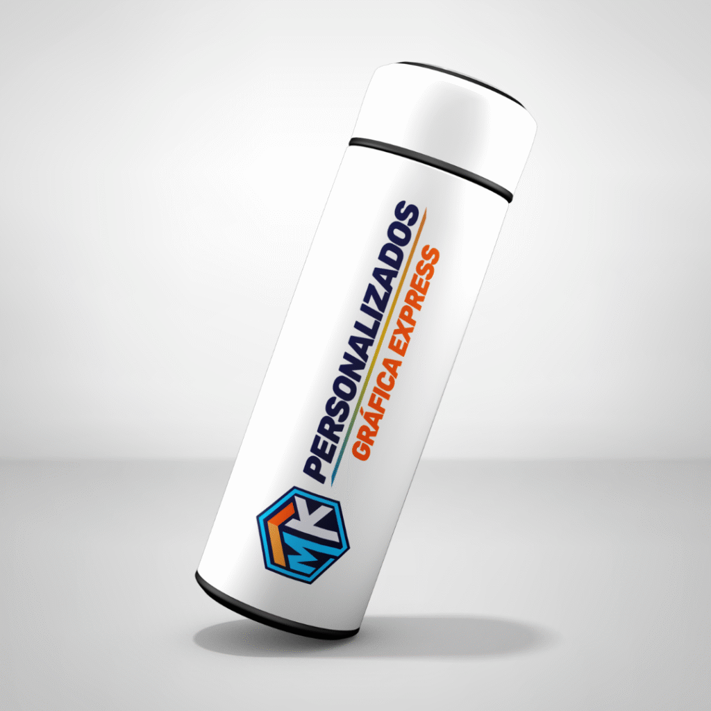 Tumbler ou garrafa térmica personalizada com nome ou logo, ideal para brindes corporativos e uso diário